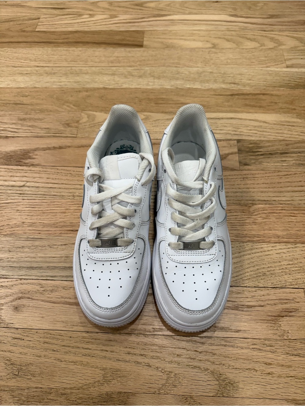 Kids White Air Force Ones Low-Top Leather